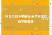 粉丝自助下单系统(头条粉丝自助下单系统)