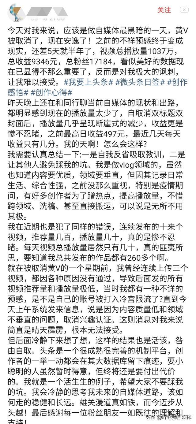 最近很多vlog作者被撤消黄V，vlog怎样才算领域垂直？
