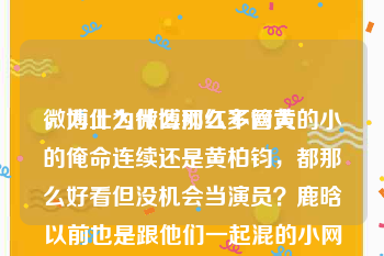微博上为什么那么多网黄
，为什么微博网红不管大的小的俺命连续还是黄柏钧，都那么好看但没机会当演员？鹿晗以前也是跟他们一起混的小网红而已就得到了机会红了就啥审美都靠拢了以前大家都觉得他比其它微博网红丑？