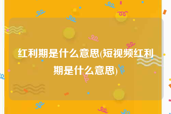 红利期是什么意思(短视频红利期是什么意思)