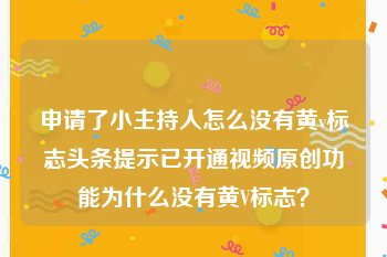 申请了小主持人怎么没有黄v标志
，头条提示已开通视频原创功能为什么没有黄V标志？
