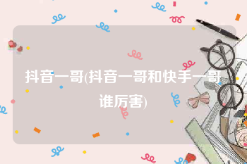 抖音一哥(抖音一哥和快手一哥谁厉害)