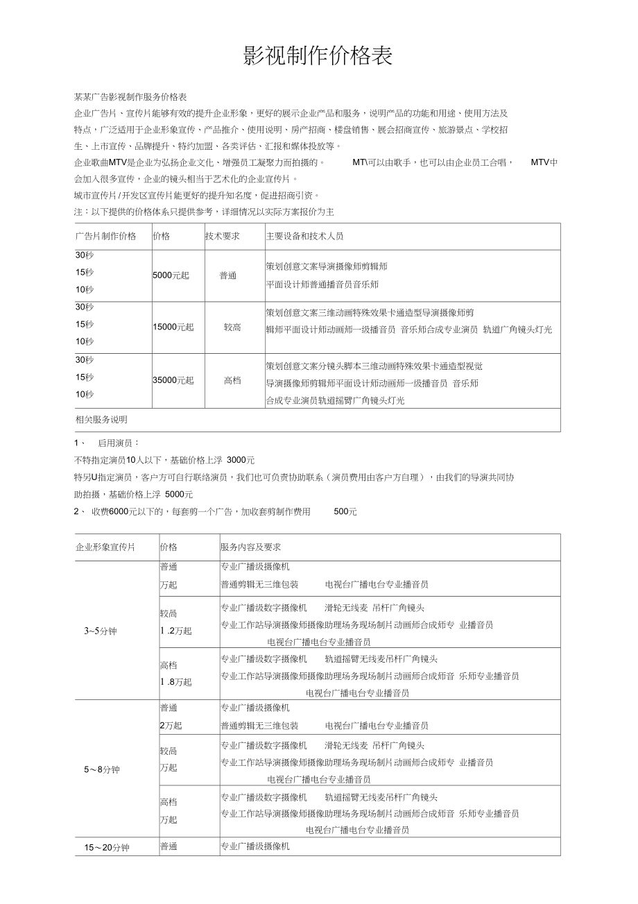公司视频制作报价(公司视频制作报价怎么写)